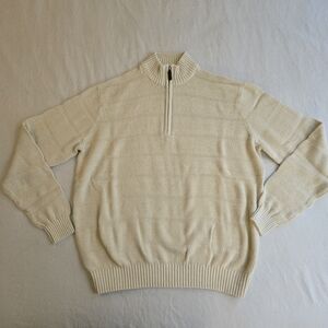 IZOD Mens Rock Heather Long Sleeve Rugby Quarter Zip Sweater Ivory MI3